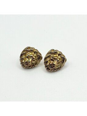 Lion Head Sterling Silver 925 Gold-Plated Stud Earrings Elegant Design
